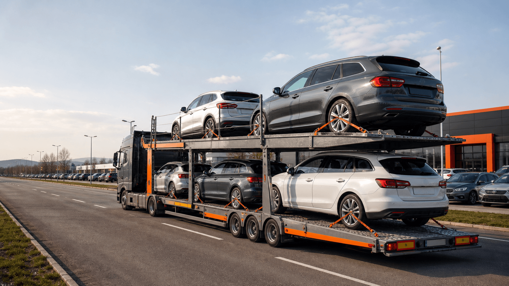 Unbranded car carrier prepared for vehicle transport